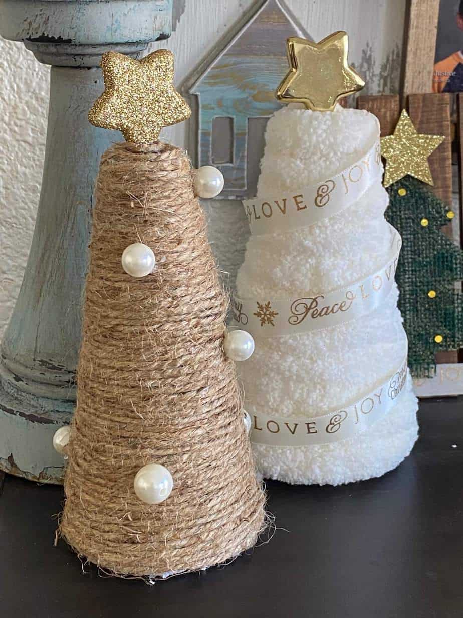 Rustic Twine And Yarn Foam Cone Christmas Trees Manda Panda Projects