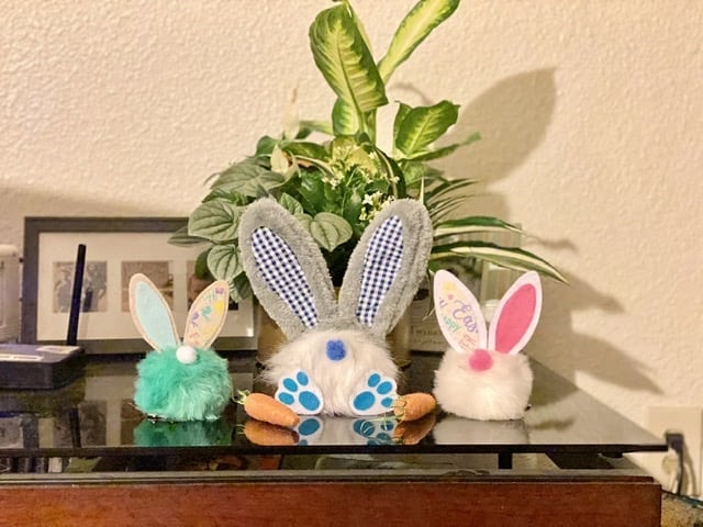 Dollar tree fur ball keychain Easter bunny gnome