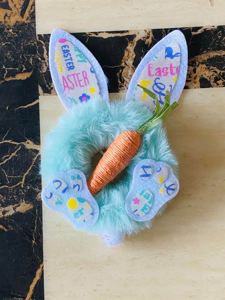 Dollar tree keychain mini Easter bunny wreath craft facing forward