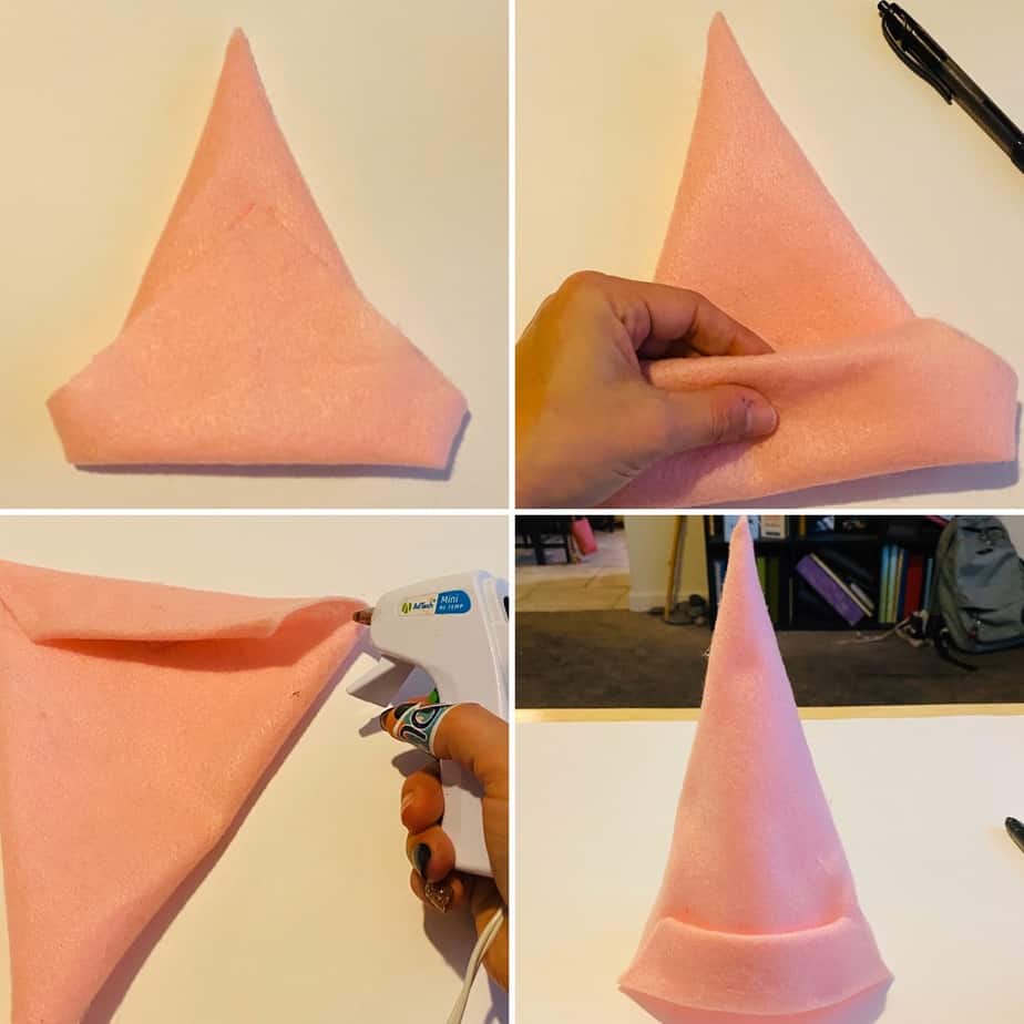 Fold and glue the felt for the pine cone gnomes hat