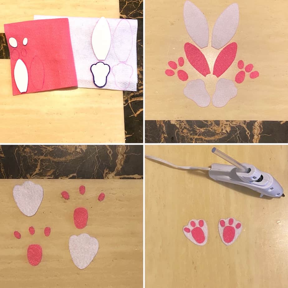 Make the easter bunny ears and feet for the dollar tree bunny wreath