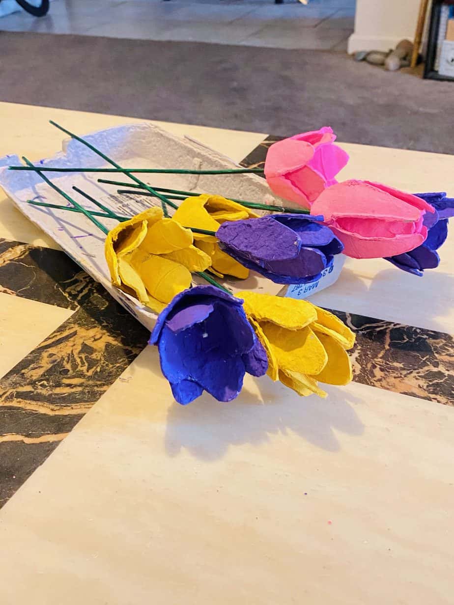 Egg Carton tulips handmade gift mother's day flower kids craft