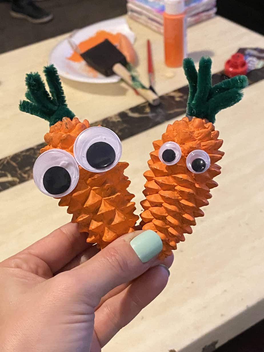 Pine cone carrot nature easy kids spring craft activity