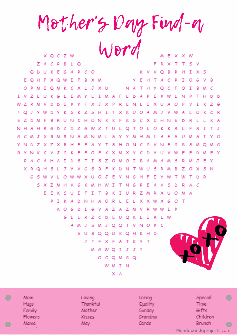 Free Mother's Day word search
