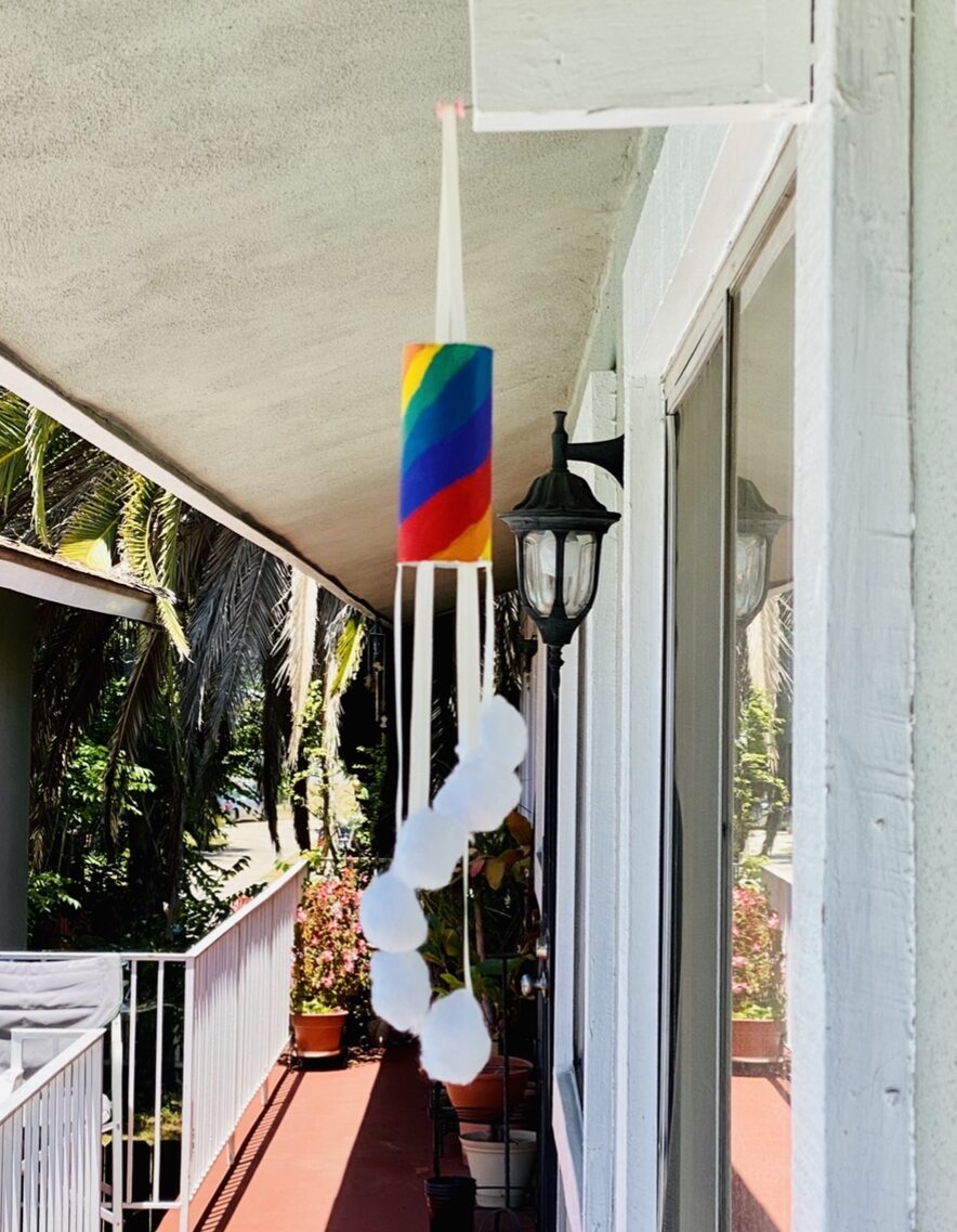 Hang your Toilet Paper Roll Rainbow Windsock craft for all to see