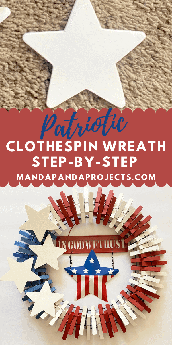 DIY patriotic 4th of july clothespin wreath tutorial #clothespinwreath #DIYwreathtutorial #4thofjuly