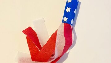 Completed patriotic american flag toilet paper roll windsock kids craft