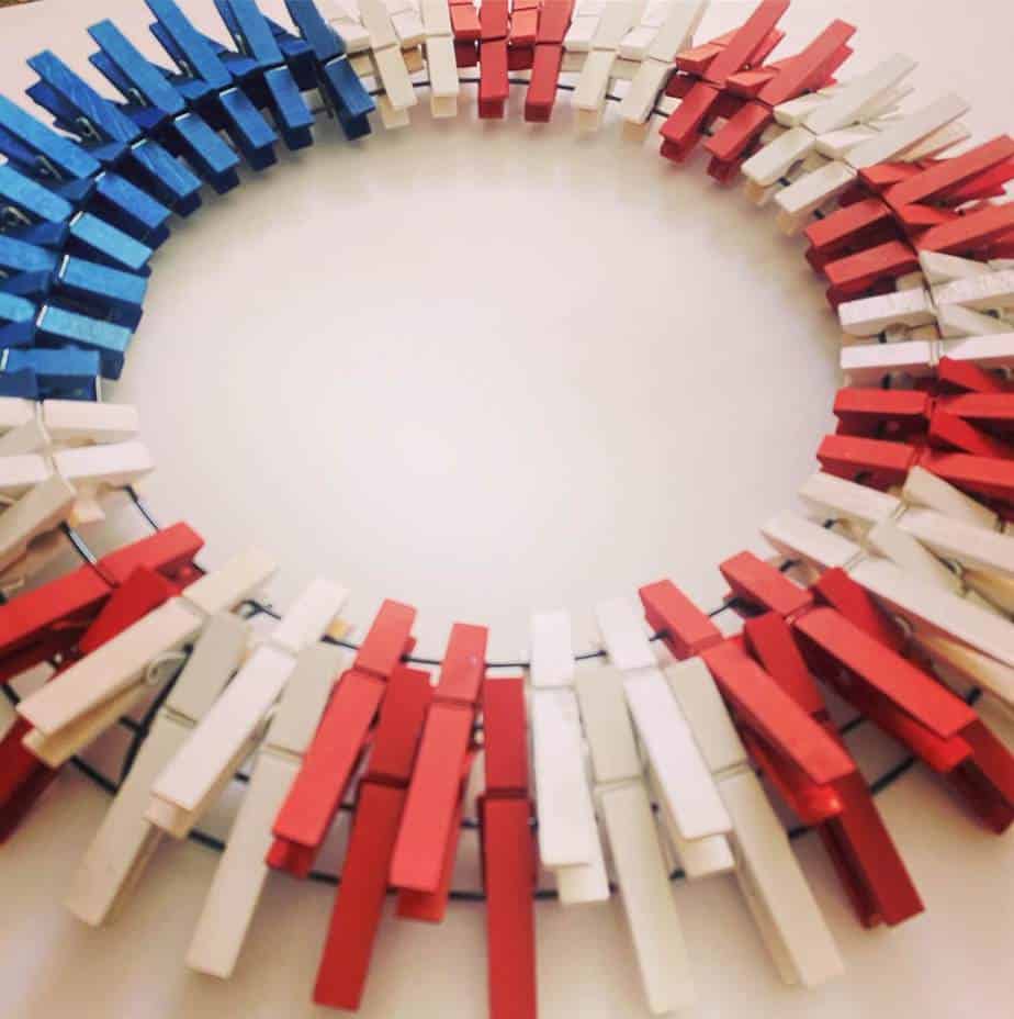 Red white and blue patriotic clothespin wreath for the fourth of july decor