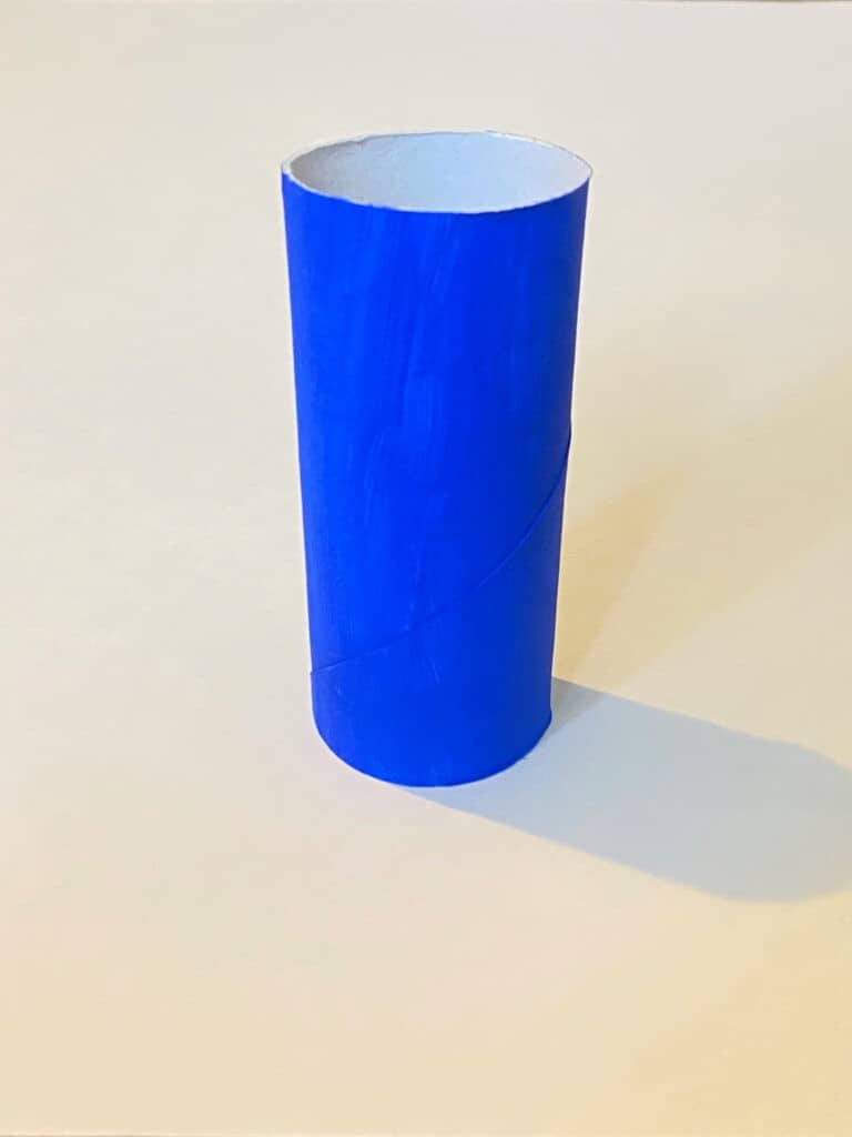 Paint the empty toilet paper roll blue before painting on the white stars