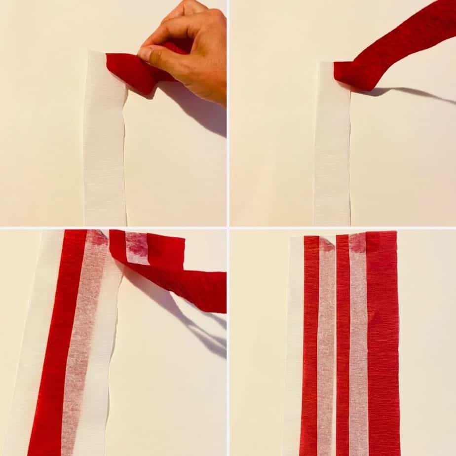 Cut the red and white streamers into strip and glue together at one end