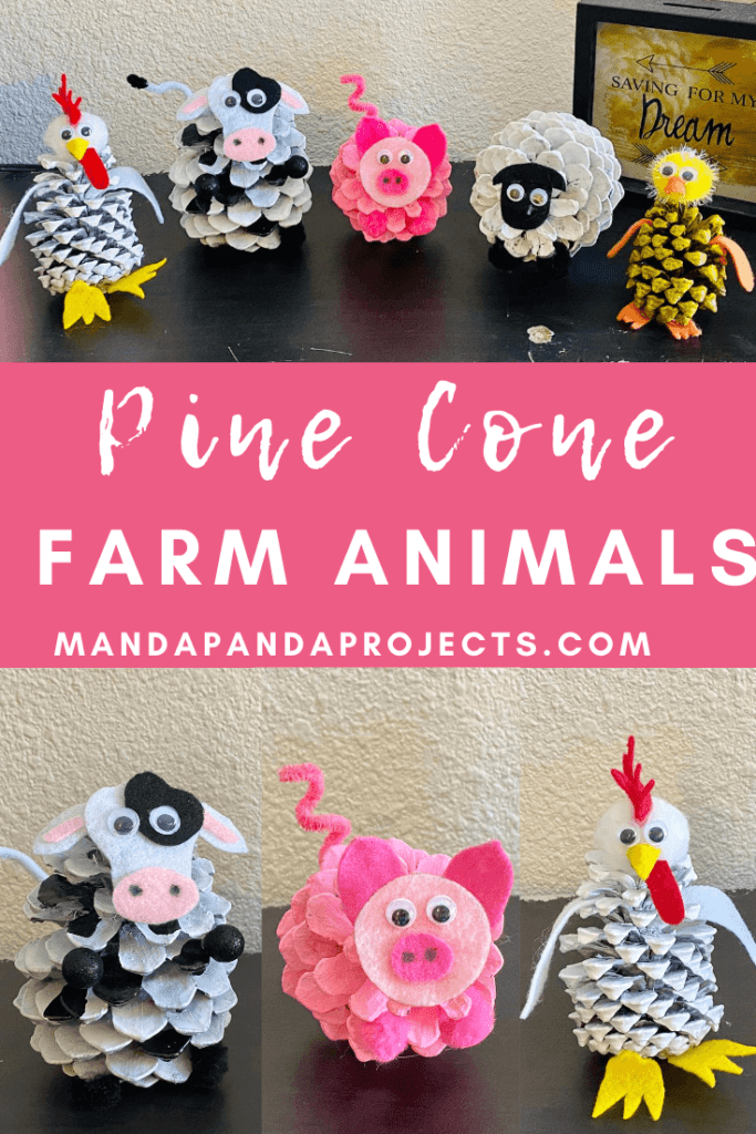 Pine cone barnyard farm animals kids nature craft. #Pineconecrafts #farmanimals
