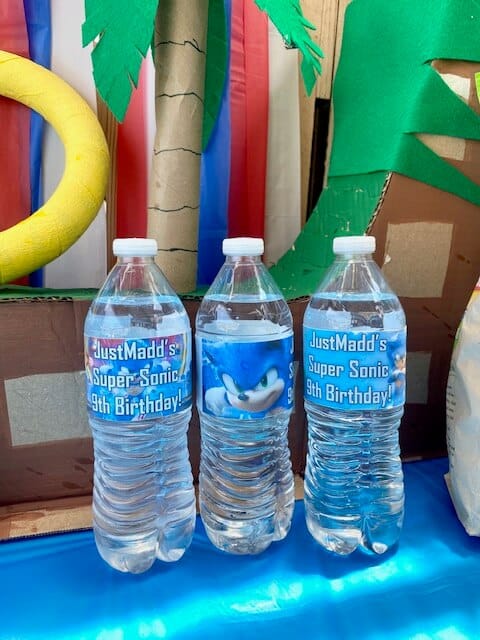 Personalized sonic the hedgehog water bottle labels for birthday party favors