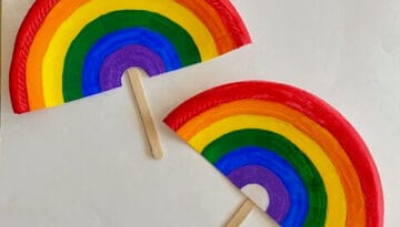 Rainbow paper plate fan. A recycled kids craft for summer.