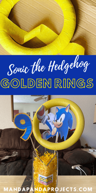 DIY sonic the hedgehog golden rings decorations for party props. Dollar tree supplies