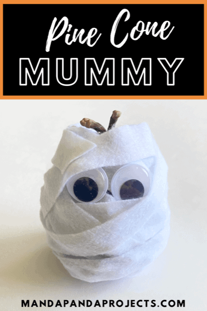 Halloween nature craft for kids, Pine Cone Mummies. Mummy craft. #pineconecrafts