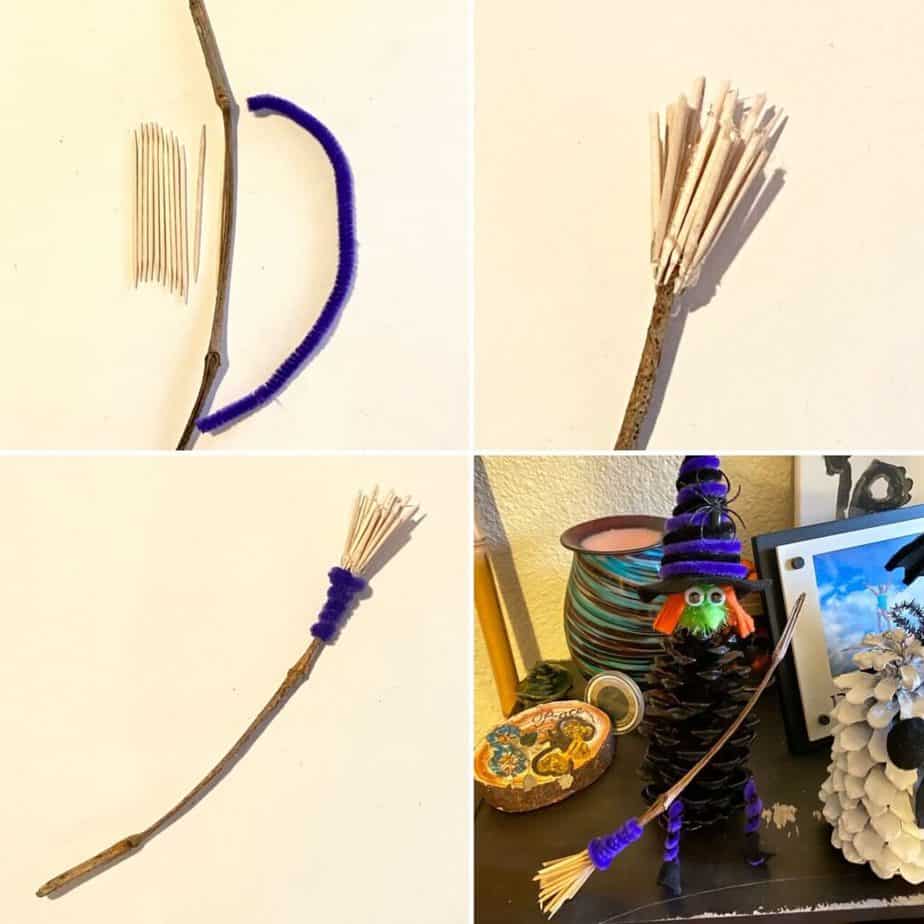 Make the Witches Broom out of a twig and toothpicks.