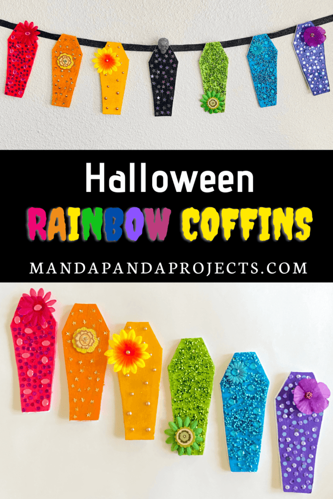 Blinged out rainbow coffin Halloween banner. Fun DIY Halloween party decorations.