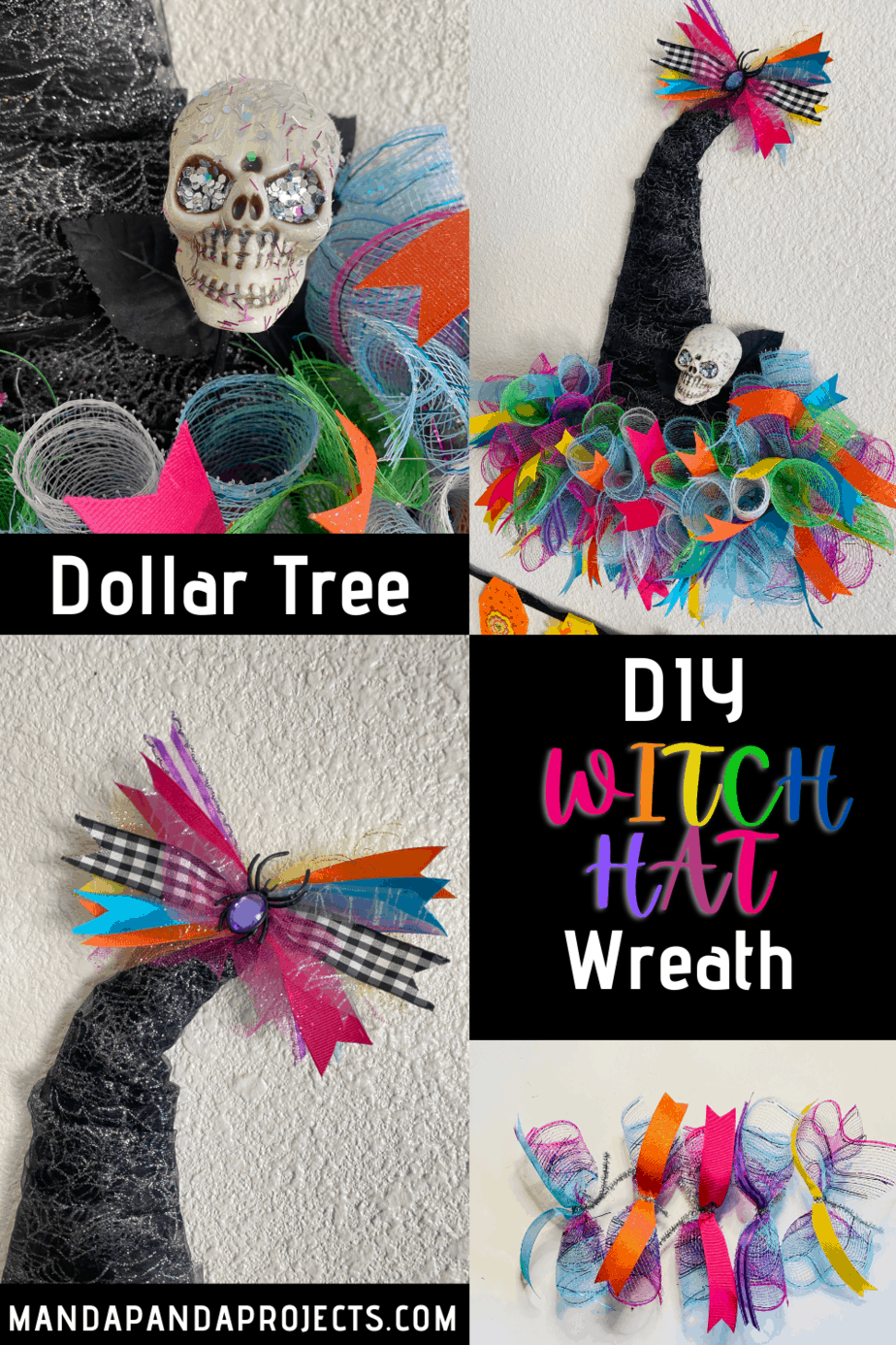 DIY Dollar Tree Rainbow Deco Mesh Witch Hat Wreath: Whimsical