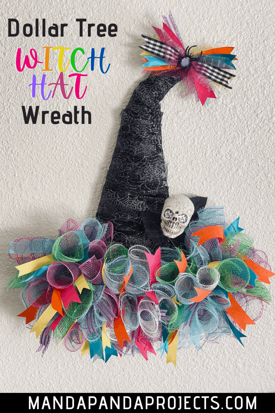 DIY Dollar Tree Rainbow Deco Mesh Witch Hat Wreath: Whimsical