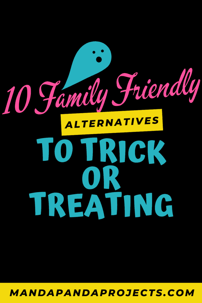 Cute ghost saying "safe and fun alternatives to trick or treating" for Halloween