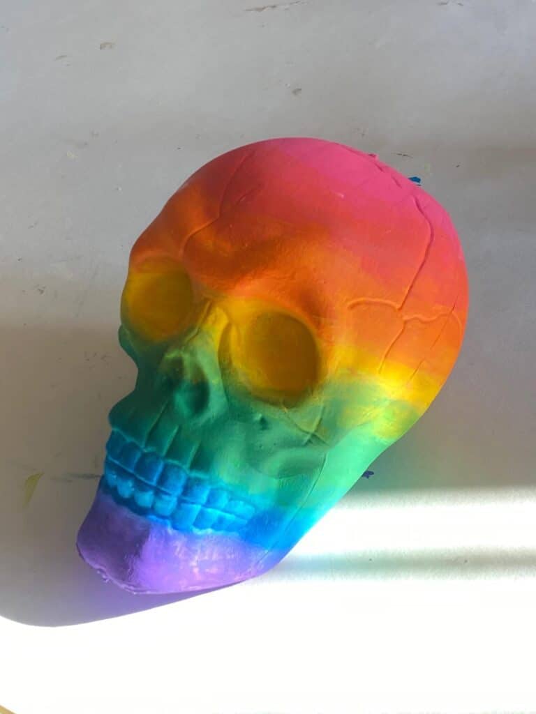 Dollar Tree Skull Makeover DIY. Rainbow Painted Ombre Skull for Halloween.