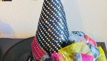 DIY Dollar Tree Glam Witch Hat Makeover using supplies from your craft stash.