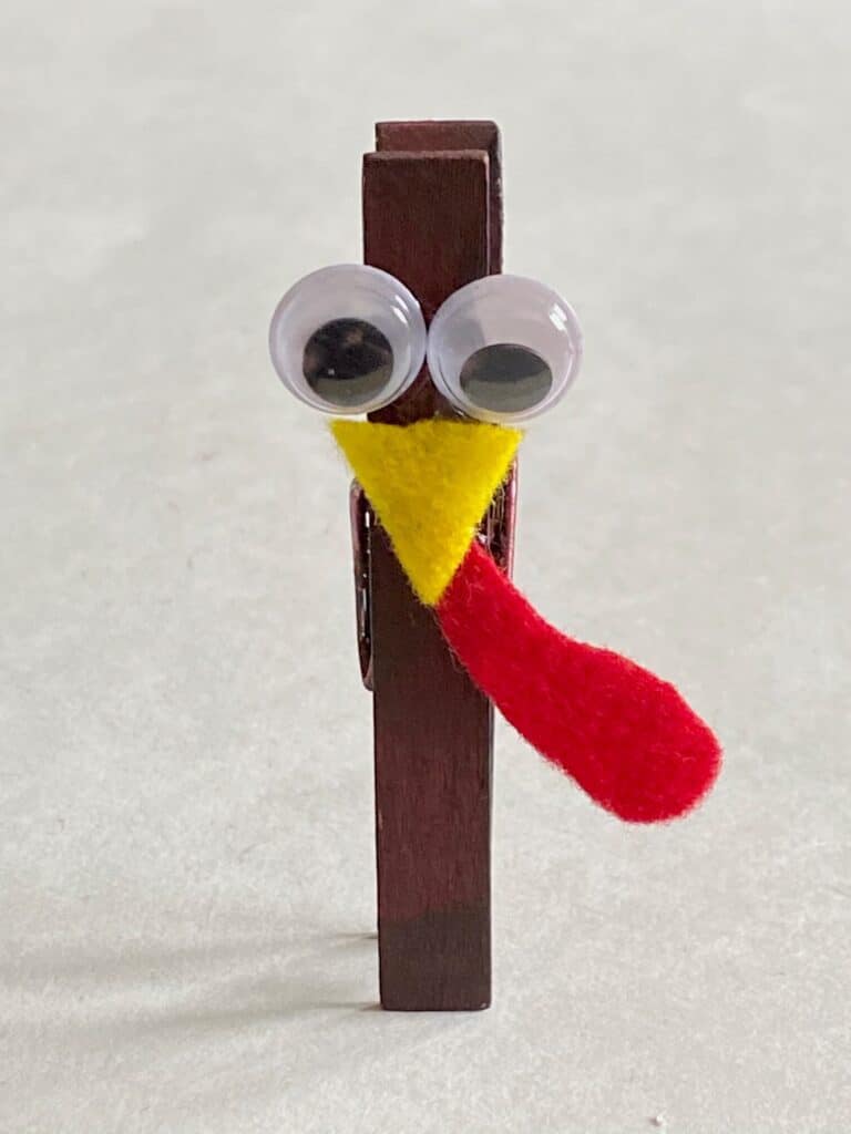 clothespin turkey craft without the feathers attached.