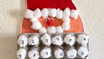DIY Egg carton santa advent calendar. Christmas craft for kids.
