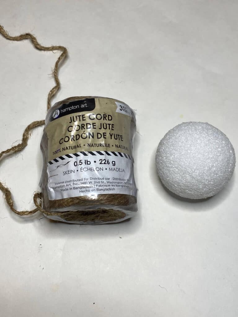 Package of Twine Jute Cord and a white styrofoam ball.