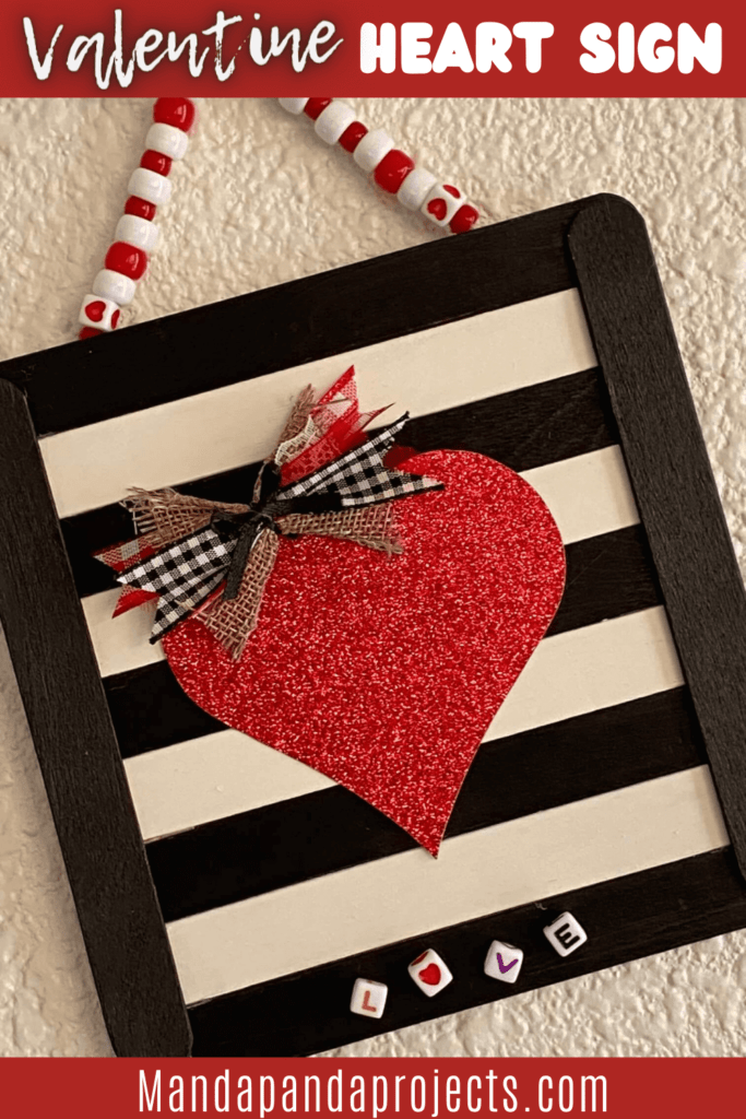 Easy DIY Valentine Red Glitter Heart Sign Made with Popsicle Sticks!
