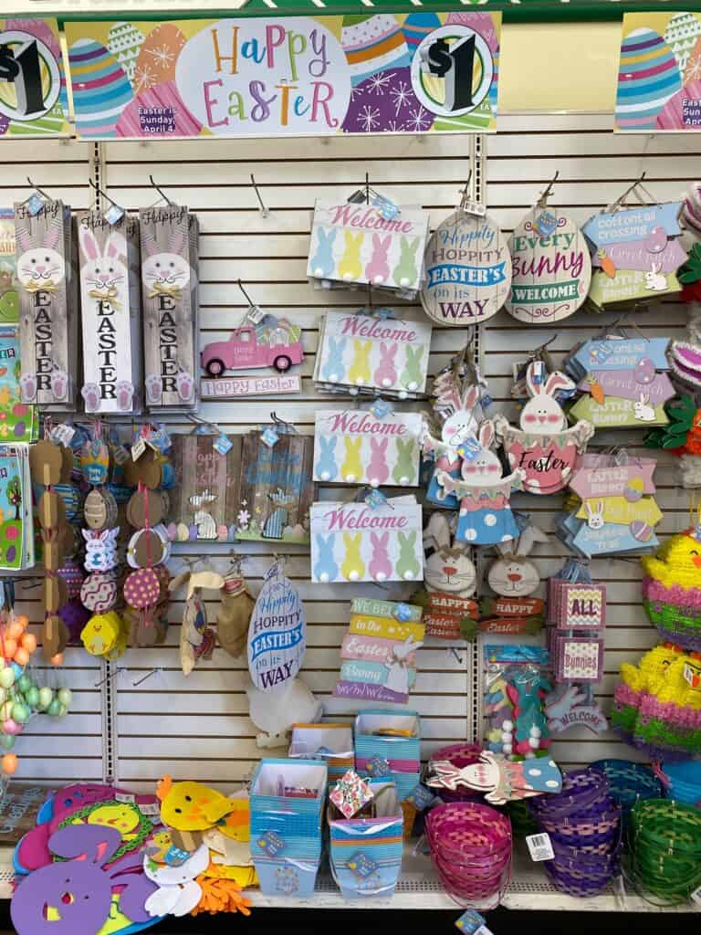 Lots of Easter wooden signs and bunny decor.