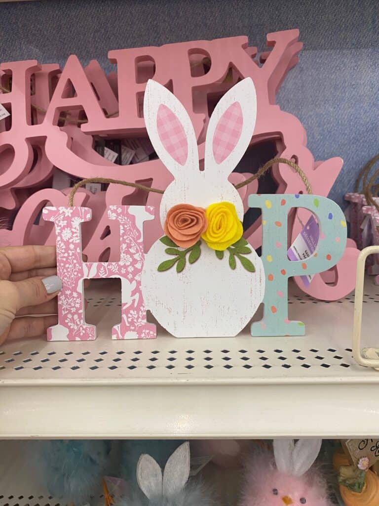 Easter "Hop" wooden sign with a bunny in the middle as the "O".