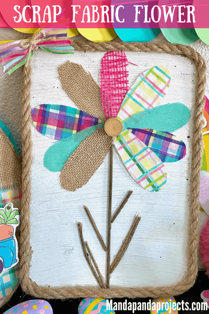 Scrap Fabric and Burlap Spring Flower made with all scrap supplies!