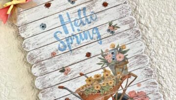 DIY Dollar Tree "Hello Spring" napkin sign spring crafts and decor.