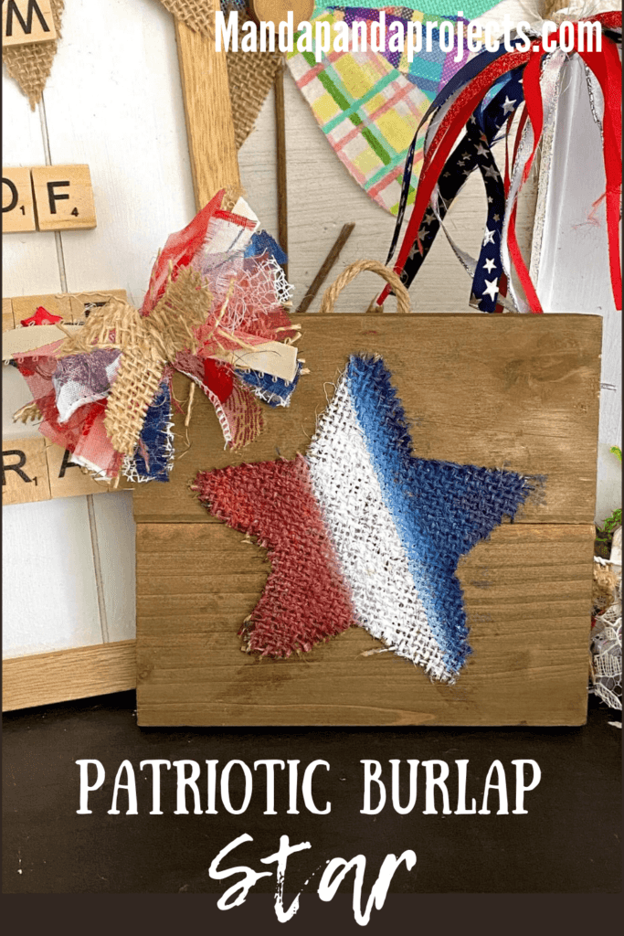 Easy Patriotic Red, white, and blue burlap star for July 4th Tiered tray DIY decor.