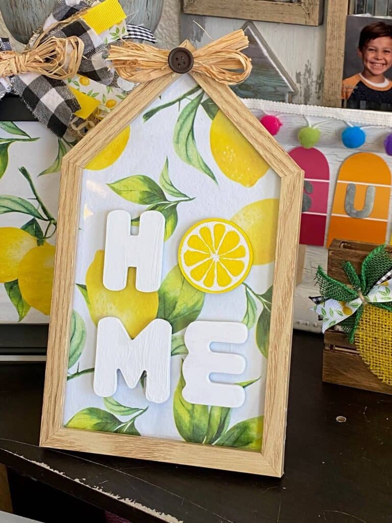 DIY Dollar Tree Lemon Home frame easy and fun piece of decor for summer crafts.