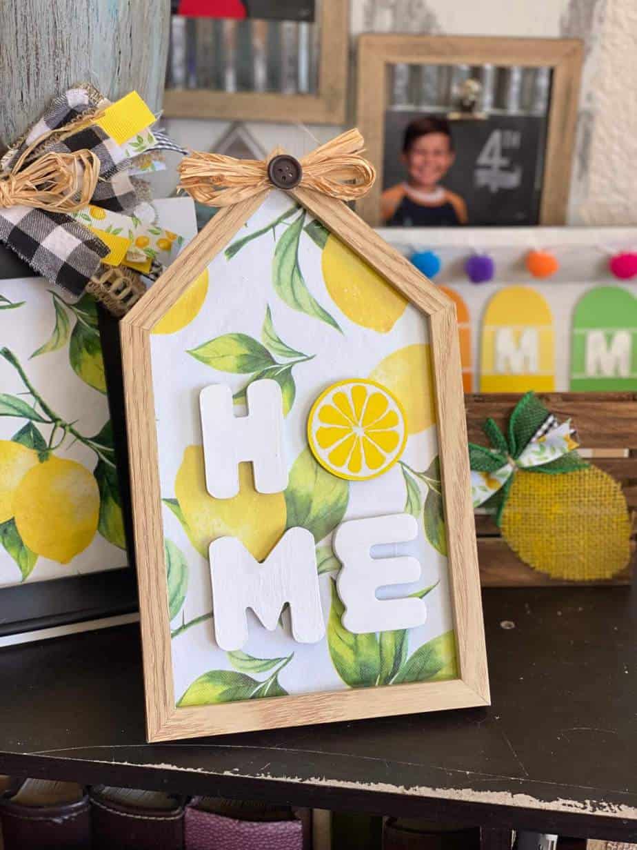 DIY Dollar Tree Lemon Home frame easy and fun piece of decor for summer crafts.
