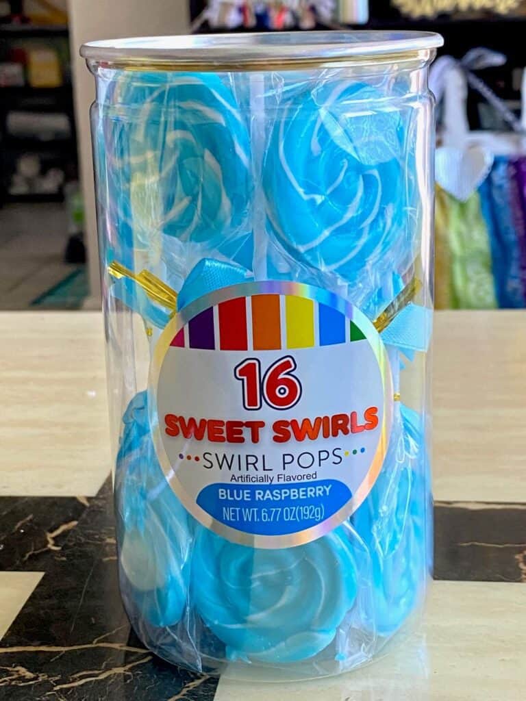 16 sweet swirls blue raspberry lollipops.