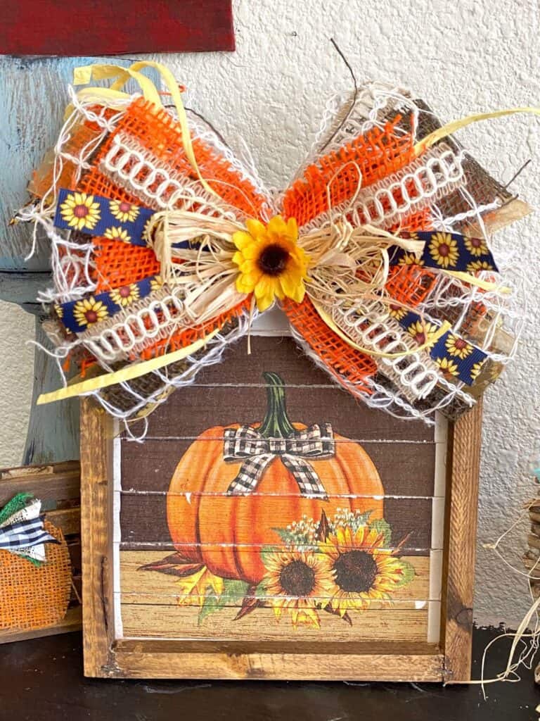 DIY Fall Pumpkin and Sunflower napkin  Reverse Canvas with Messy Bow fall craft and decor.