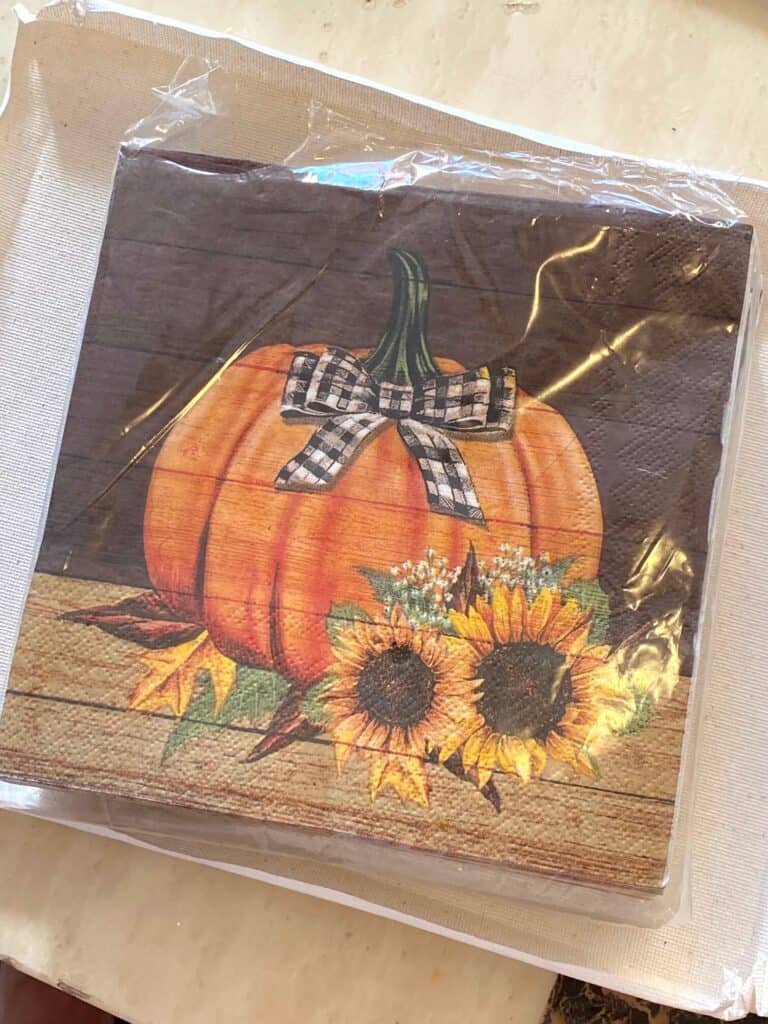 Sunflower and pumpkin fall harvest napkins from Hobby Lobby.