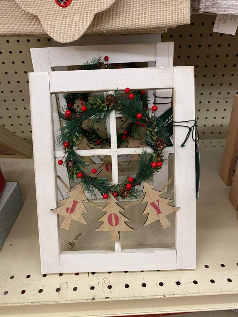 Copycat Big Lots version of the store bought Christmas Window frame decor.