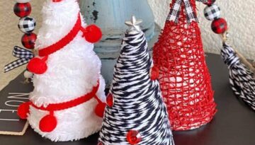 Mini Foam Cone Christmas Trees easy DIY christmas decor for a red, black, and white theme decorations.