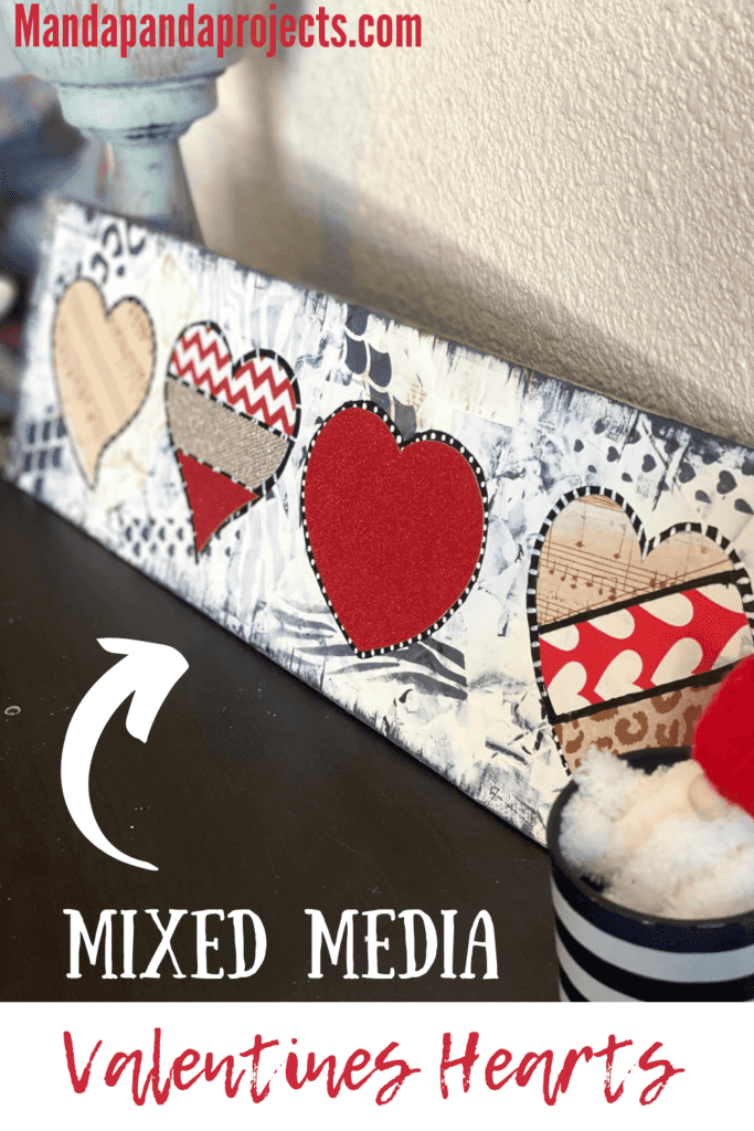 Mixed Media DIY Valentines Day Decor with funky red, leopard, and glitter hearts. Craft idea to create and decorate for February 4th. #valentinesdayideas #mixedmedia