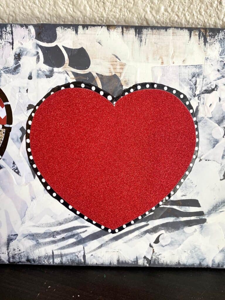Mixed media heart with red glitter vinyl.
