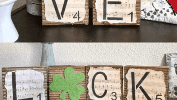 Love and Luck Reversible Blocks for St. Patrick's Day and Valentine's decor with a heart on one side and a shamrock on the other. 4 square wood blocks.