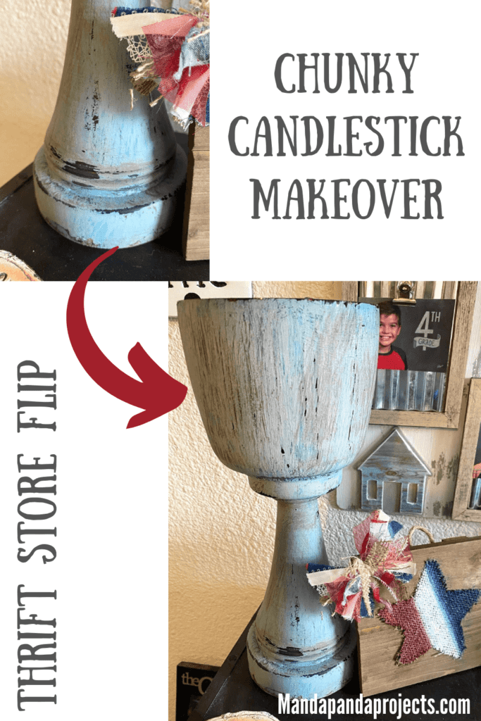 Thrift Store Chunky Candlestick flip. Painted and distressed and old find and made it new to me to use in my decor.