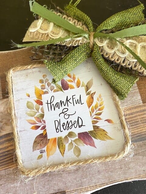 Thankful and Blessed mini Dollar Tree Calendar print with twine around the outer edge.