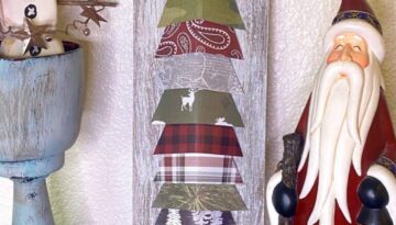 DIY Scrapbook paper christmas tree rustic easy to craft decor with Lumberjack theme patterns.