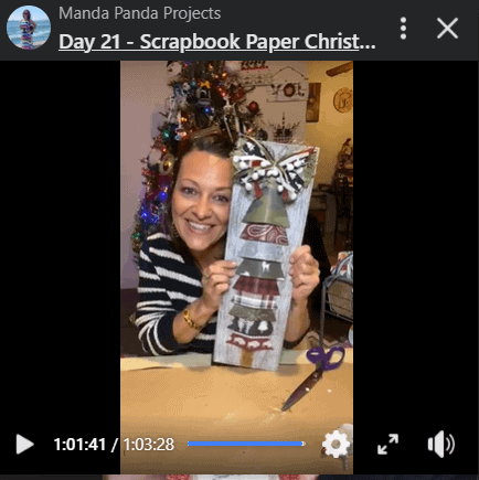 Amanda holding the completed project on a Facebook Live thumbnail.