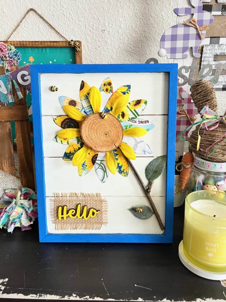 There's nothing I love more than a good fabric craft, and some beautiful Sunflower decor. This project combines the two into a bright and cheerful DIY Fabric Sunflower. The blue and yellow really pop and are the perfect way to ring in Spring and take you right on into Summer!